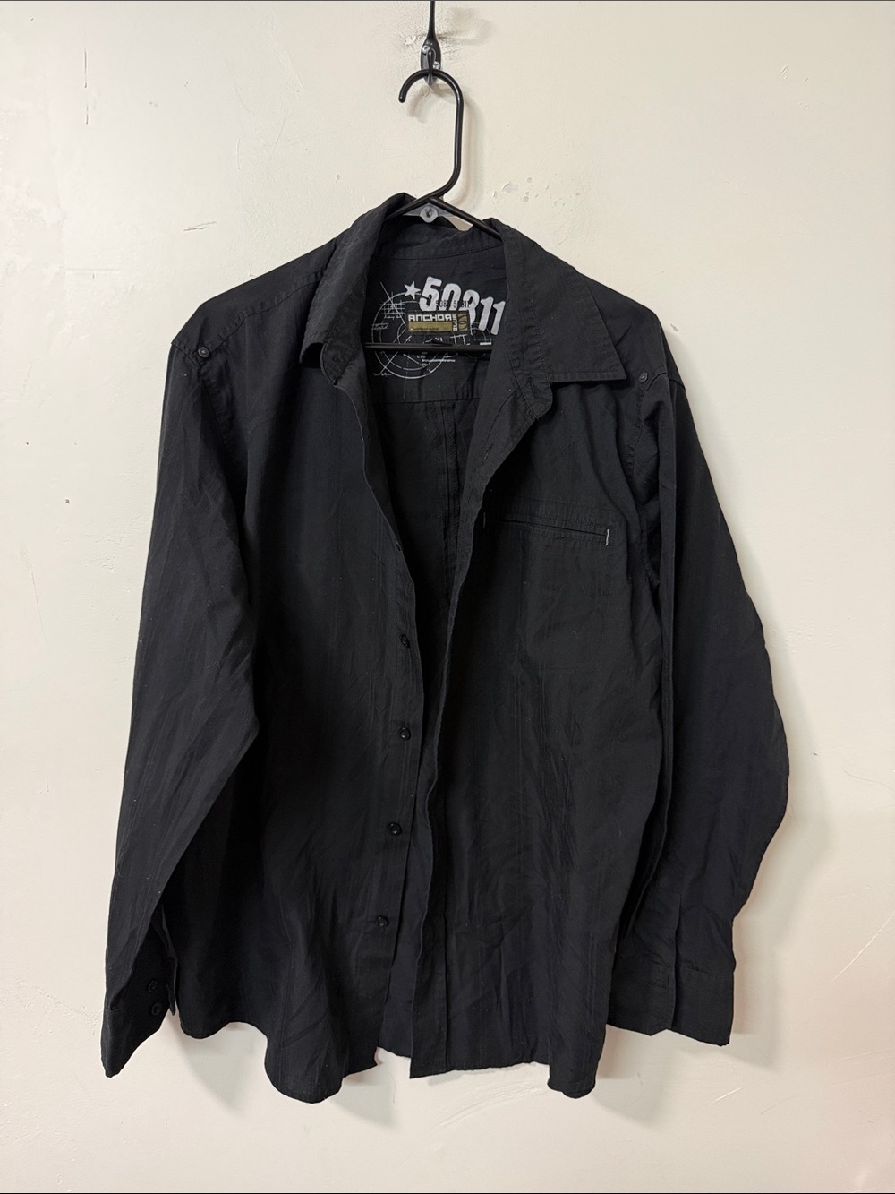 anchor blue Black Casual Button-Down Shirt Y2K